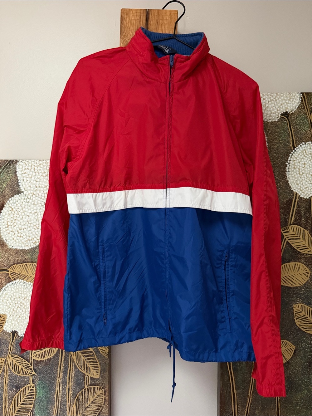 Men's Red white Blue Windbreaker small S OR womens large WOOLRICH vintage